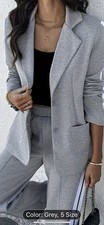 Women Long Blazer Suit Jacket Slim Fit High Waisted Striped Trouser Xl 2 Pc