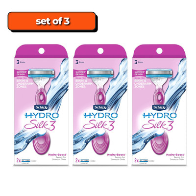 Set of 3 Schick Hydro Silk 3 Women's Razor with Refill Bonus Pack