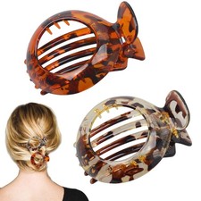 2 PCS Small Flat Hair Claw Small Flat Hair Clips for Thin Hair Dark Light Bro...