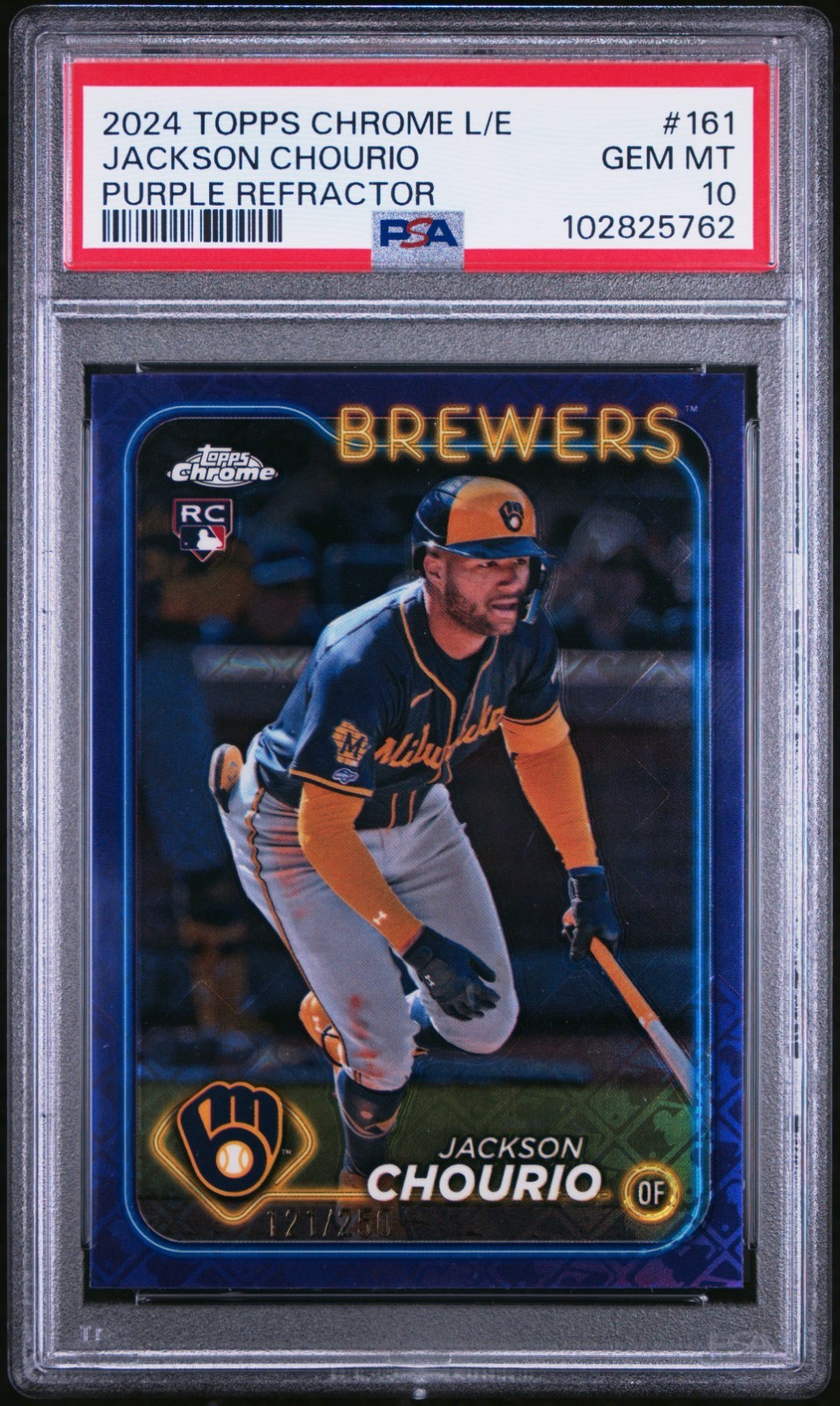 2024 TOPPS CHROME L/E JACKSON CHOURIO #161 PURPLE REFRACTOR /250 PSA 10 (RC)