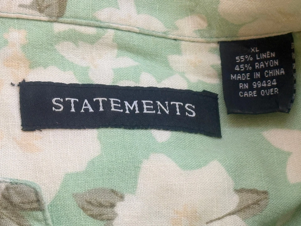 Statements Short Sleeve Floal Button Down Shirt Green White XL - Image 4 of 4