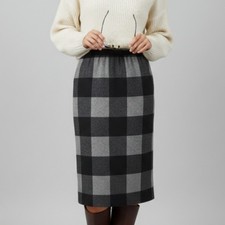 VINTAGE Pure Wool Plaid Skirt, Size 12 - 14, Midi 70s Klapper Modell