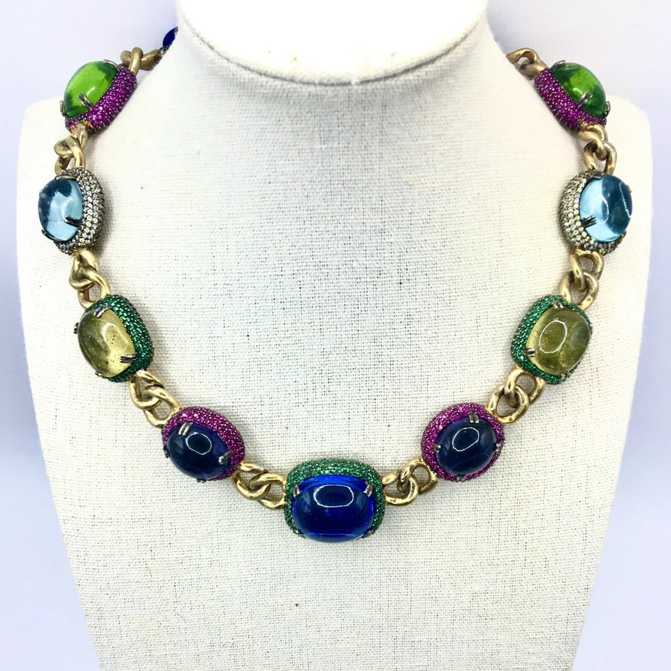 Collar estilo victoriano tono plata y oro circonita cúbica piedra cabujón Foto 3 de 4