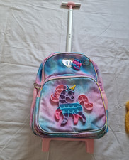 JASMNESTAR Unicorn Rolling Trolley Backpack Pull Handle Pink Blue Purple