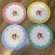 Cath Kidston Side Plates 23cm Provence Rose Plate (4x pink yellow blue green)