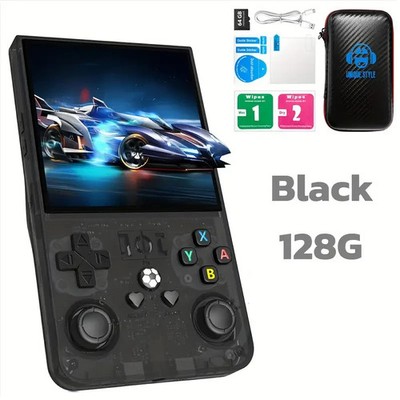R36 MAX 4'' IPS Handheld-Spielkonsole Retro Gaming 128 GB Schwarz