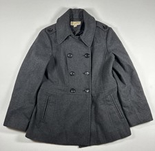 Michael Kors Women  s Wool Blend Double Breasted Pea Coat Size L Charcoal Gray