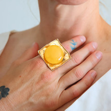 Butterscotch Amber Ring Baltic Egg Yolk   Adjustable 14k Gold Plated s925