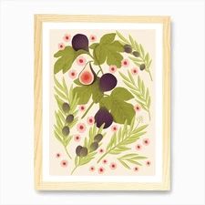 Figs And Olives With Flowers Illust Framed Wall Art Poster Canvas Print Picture