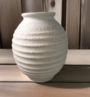 Haeger 1986 Art Pottery Ivory Vase Made in America - Textured, Ridged 10” Tall