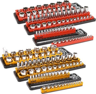 ELEAD Magnetic Socket Organizer Set - Durable 1/2, 1/4, 3/8 Inch Drive Holder, T
