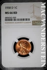 1958-D Lincoln Wheat Cent- NGC MS 66 RD- Lustrous- No Reserve #SLA981