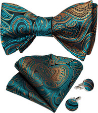 Men Bow Tie Paisley Striped Self-Bow Tie for Men and Silk Woven Bowtie Pocket Sq