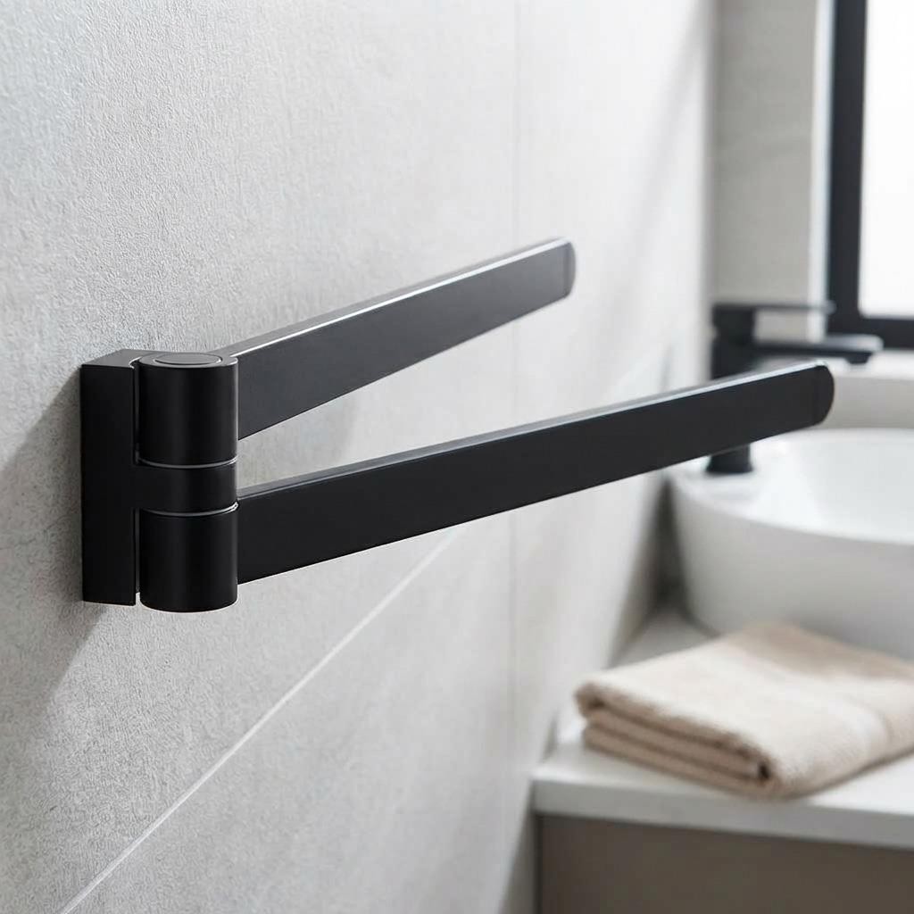 Swivel Double Towel Rail Black Hanger Bathroom Rack