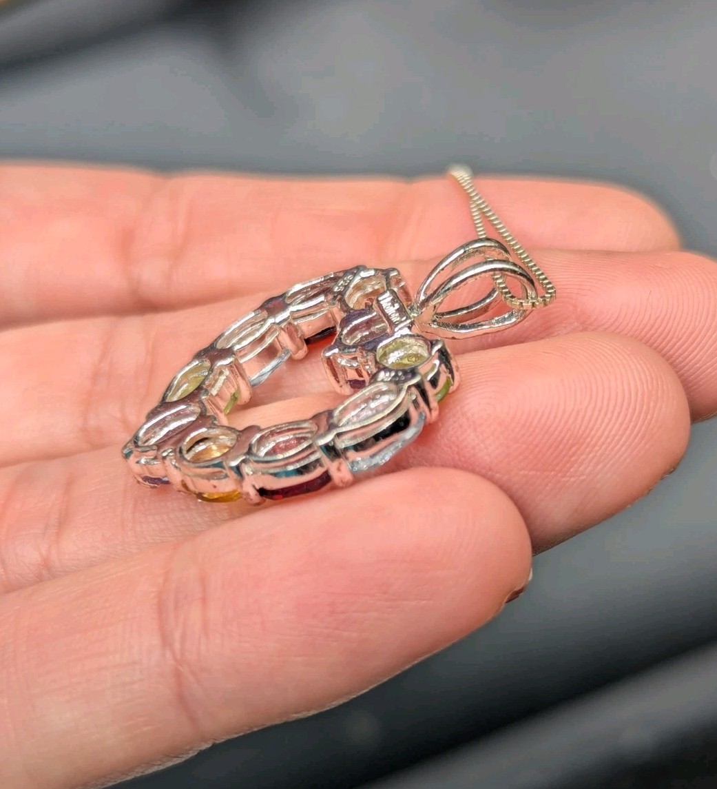 Sterling Silver Multicolor Multi Gemstone Open He… - image 10