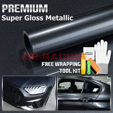 Super Gloss Metallic Charcoal Gray Vinyl Car Wrap Sticker Decal Free Sheet Film