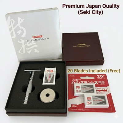 Feather Tokusen Double Edge Razor All Stainless Stand + 20 Hi-Stainless Blade