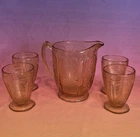 Jeannette Cherry Blossom Pink Depression Glass Pitcher 4 Footed Tumblers Glasses