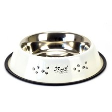 Hunde Katzen Futternapf Edelstahl Wassernapf mit Gummiring Napf Freßnapf weiß