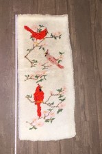 Vintage Cardinal Birds Latch Hook Wall Hanging 33x12 Floral Fiber Art Rug Retro