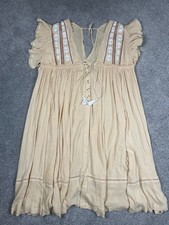 Free People Dress Womens Large Yellow Embroidered Boho Bali Will Wait For You