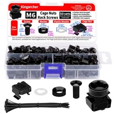 50-Pack M6 x 16mm Rack Mount Cage Nuts, Screws, Washers, and Plastic Washers ...
