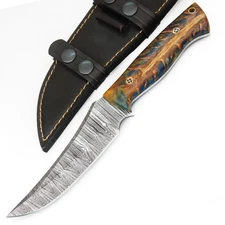 CUSTOM HANDMADE DAMASCUS KNIFE WITH PINE CONE HANDLE PREMIMUM LEATHER SHEATH T19