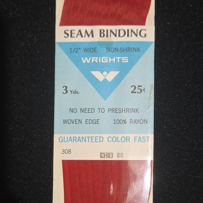 Wrights Seam Binding Chili Rayon Non-Shrink Color Fast 1/2'' x 3 Yds Woven Edge