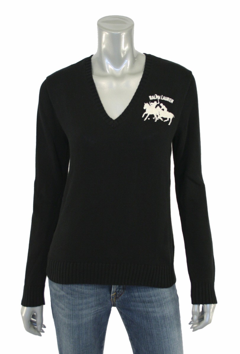 Polo Ralph Lauren Sport Cotton Dual Match Equestrian V-Neck Sweater S New - Main Image