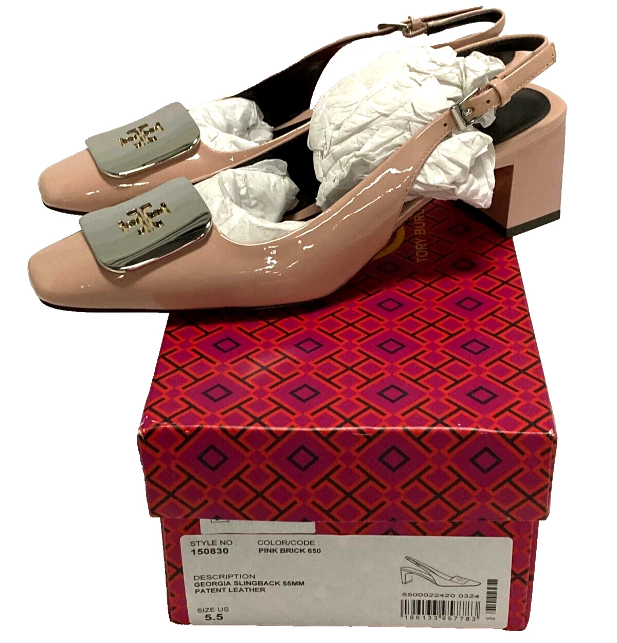 Tory Burch donna Georgia slingback tacco a pompa punta quadrata rosa mattone taglia 5 5