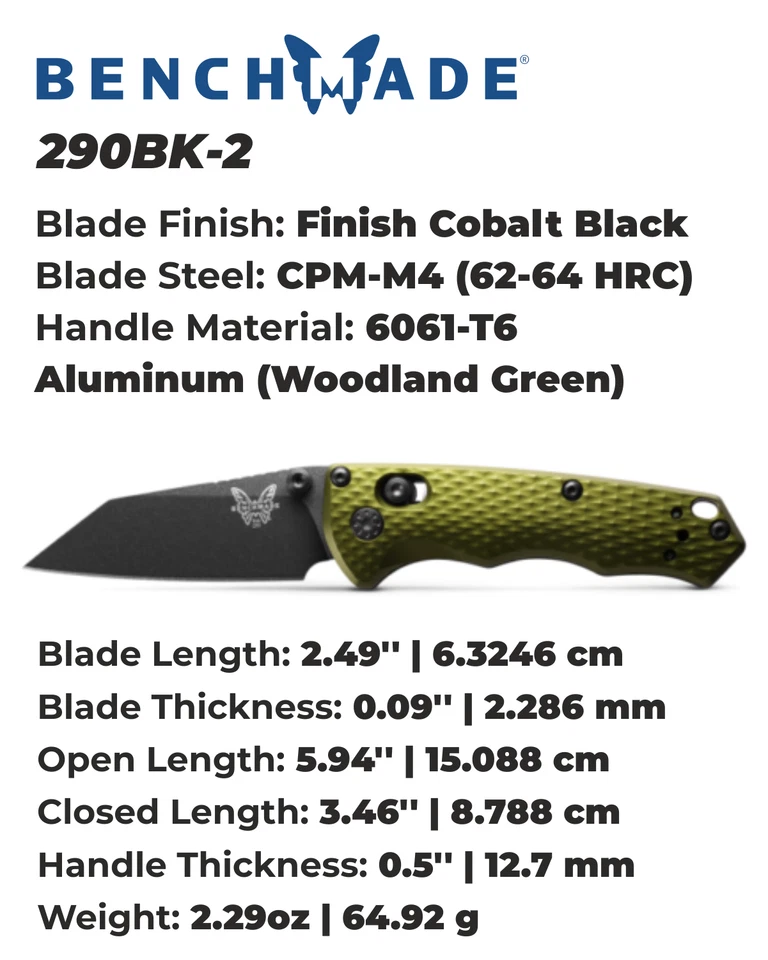 Navaja de bolsillo Benchmade 290BK-2 Full Immunity Woodland Green 2,49"" borde liso Foto 2 de 4