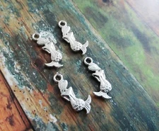 4 Mermaid Charms Silver Fairy Tale Pendants 2 Sided Charms Mermaid Findings