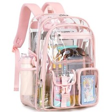 Large Clear Backpack For Girls Women School Bookbag Heavy Duty Transparent Ba...