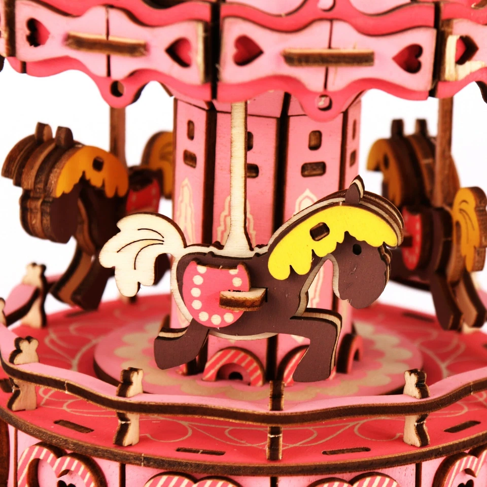 Rompecabezas de madera 3D Merry Go Round modelo de carrusel hágalo usted mismo juguete regalo Foto 3 de 4