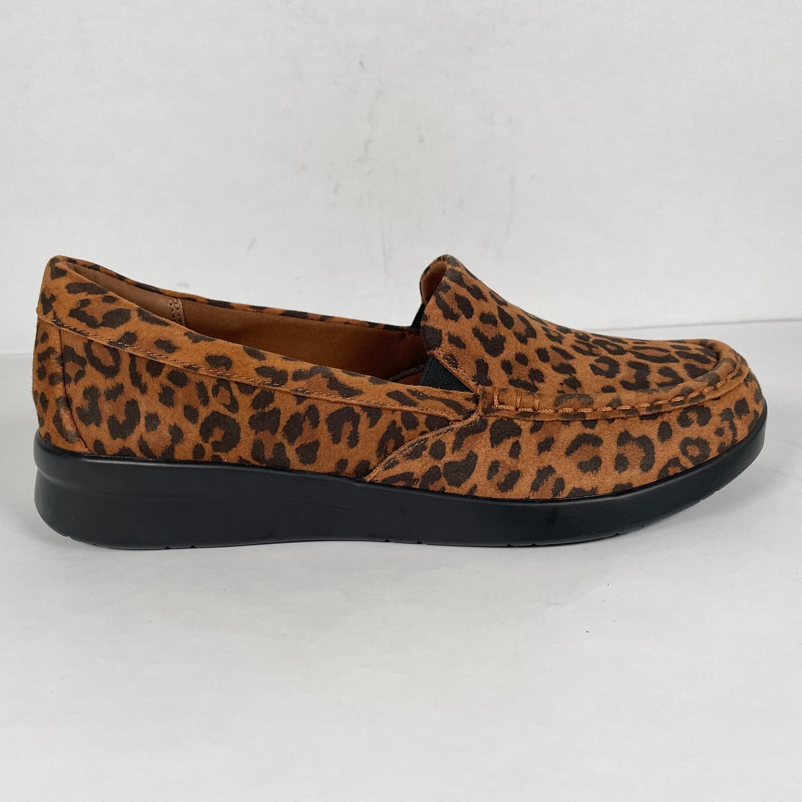 Mocassini Clarks Ellowyn Lux da donna taglia 9 5 W scarpe slip on scamosciate stampa animalier