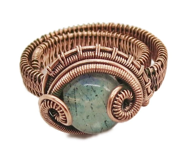 Adjustable Labradorite Wire-Wrapped Ring in Copper - Image 3 of 4