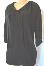 PRADA BLACK SILK SCOOP/V-NECK WITH ADJUSTBLE RIBBOW 3/4 SLEEVES SIZE 44