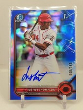 2022 Bowman Chrome 1st Justice Thompson Blue Refractor Auto 40/150 Reds ROOKIE