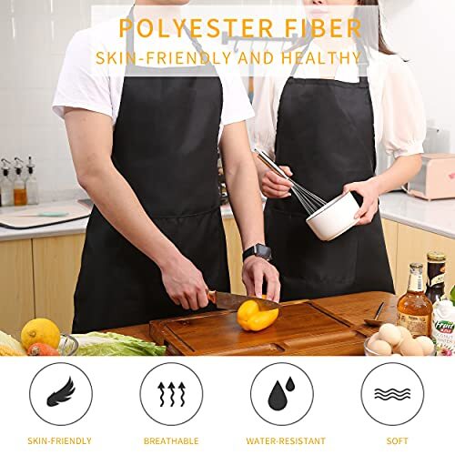 Pack verstellbare Latzschürze, wassertropfenabweisende Schürzen mit 2 Polyester-schwarz - Bild 4 von 7