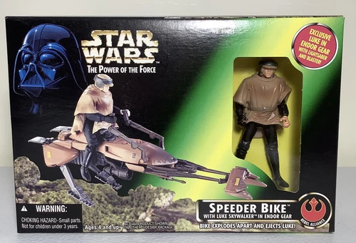 NIB KENNER 1996 Star Wars THE POWER OF THE FORCE SPEEDER BIKE With ENDOR LUKE