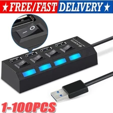 USB Hub 7 Port On/Off Switch High Speed Splitter AC Adapter Cable PC Laptop Lot