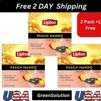 Lipton Black Tea Peach Mango Pyramid Bags Flavored Teabags 20 Bags 2 Pack+1 Free