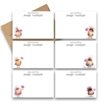 12 PERSONALIZED Flat Note card Cute Stationery with Envelopes - Adorable Birds