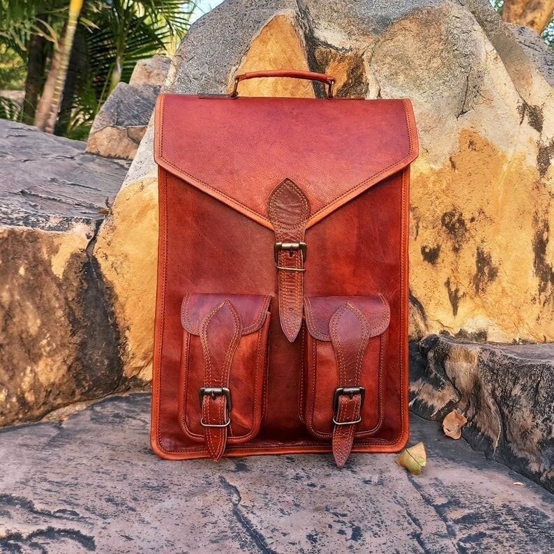 Men's Leather Laptop Backpack Brown Travel Rucksack Shoulder Bag  