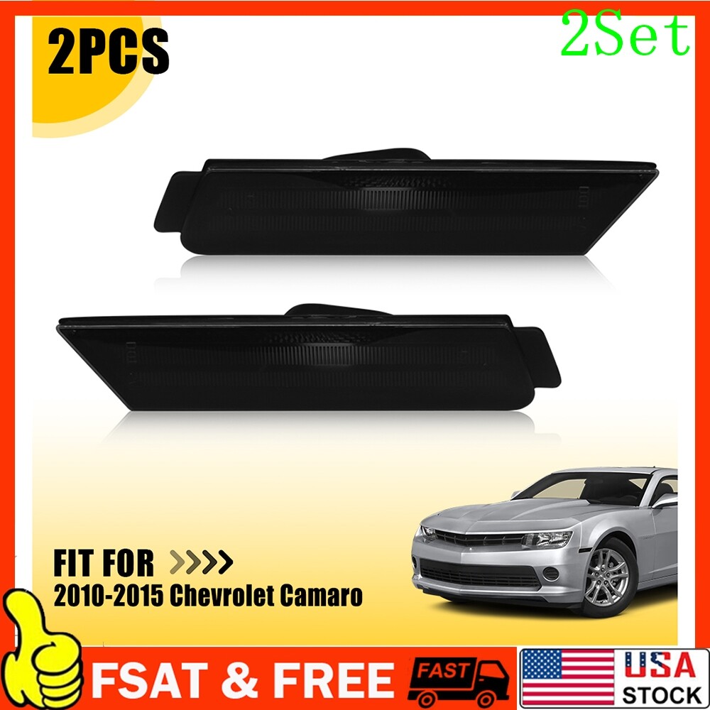 2010-2015 Chevy Camaro Smoke Front Bumper Side Marker Lights 2-Piece Set
