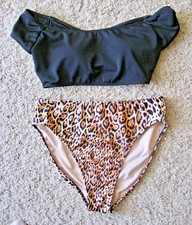 NEW Victoria  s Secret Two Piece Swimsuit Black  Leopard Size M/170/72A