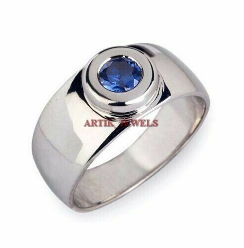 Natural Kyanite Gemstone with 14K White Gold Plated Silver Ring for Men's #915 - Picture 14 of 15