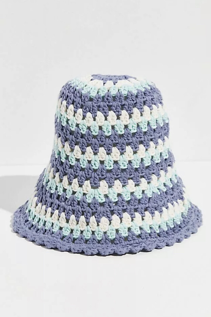 Free People Blue Crochet Striped Bucket Hat Easy Crochet Bucket Hat Free Pattern | Kids + Adult Sizes main image 4