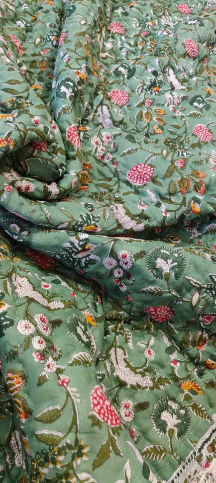 Indian Bedding Quilt hand block print razai quilt 100% soft cotton Comforter - Image 3 of 4