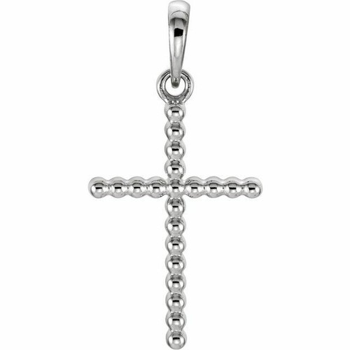 Beaded Cross Pendant In 14K White Gold 